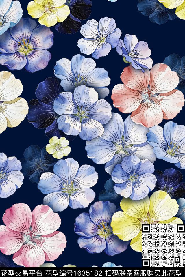 植物花卉水彩花卉数码印花华亿平台下载（图片编号: 1635182） - 瓦栏（Walan）
