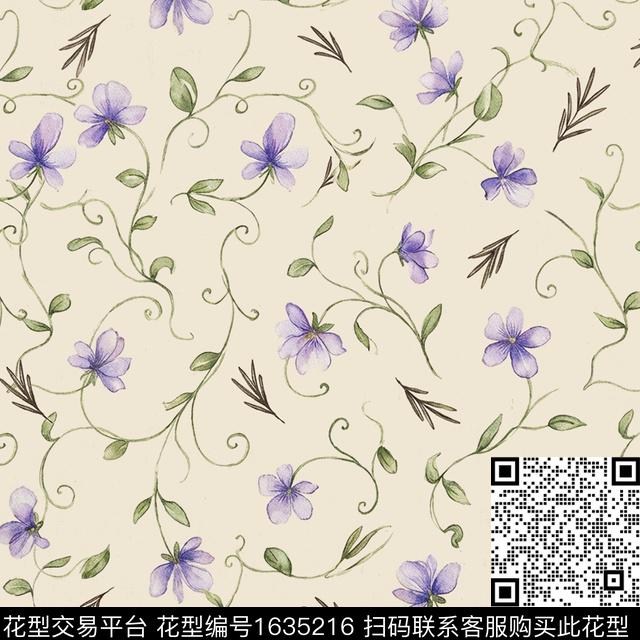 小碎花花卉水彩花卉数码印花华亿平台下载（图片编号: 1635216） - 瓦栏（Walan）