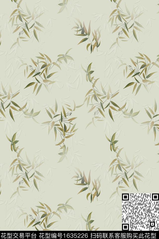 竹子中国风竹叶数码印花华亿平台下载（图片编号: 1635226） - 瓦栏（Walan）