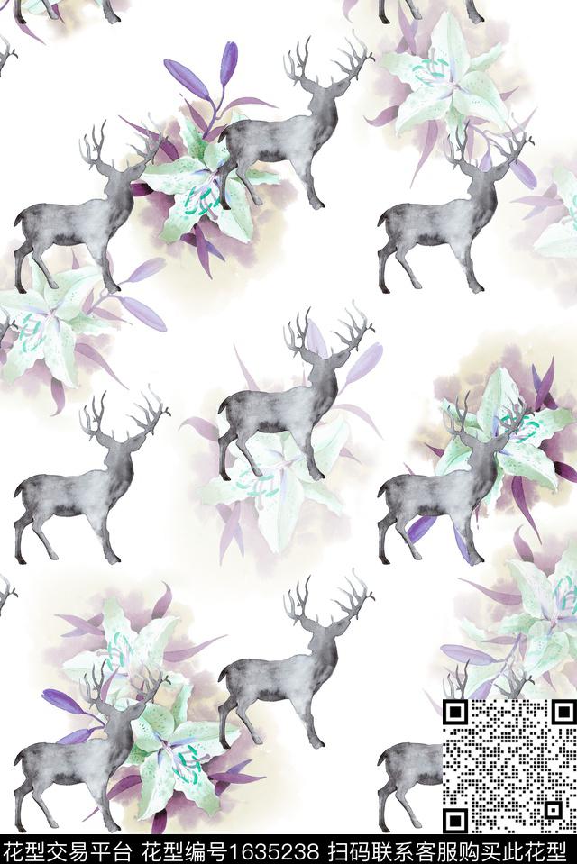 百合水彩花卉水墨风数码印花华亿平台下载（图片编号: 1635238） - 瓦栏（Walan）