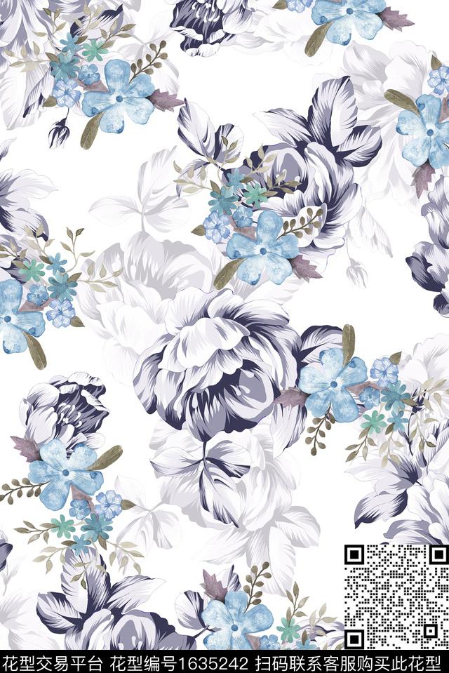 中国风玫瑰花小碎花数码印花华亿平台下载（图片编号: 1635242） - 瓦栏（Walan）