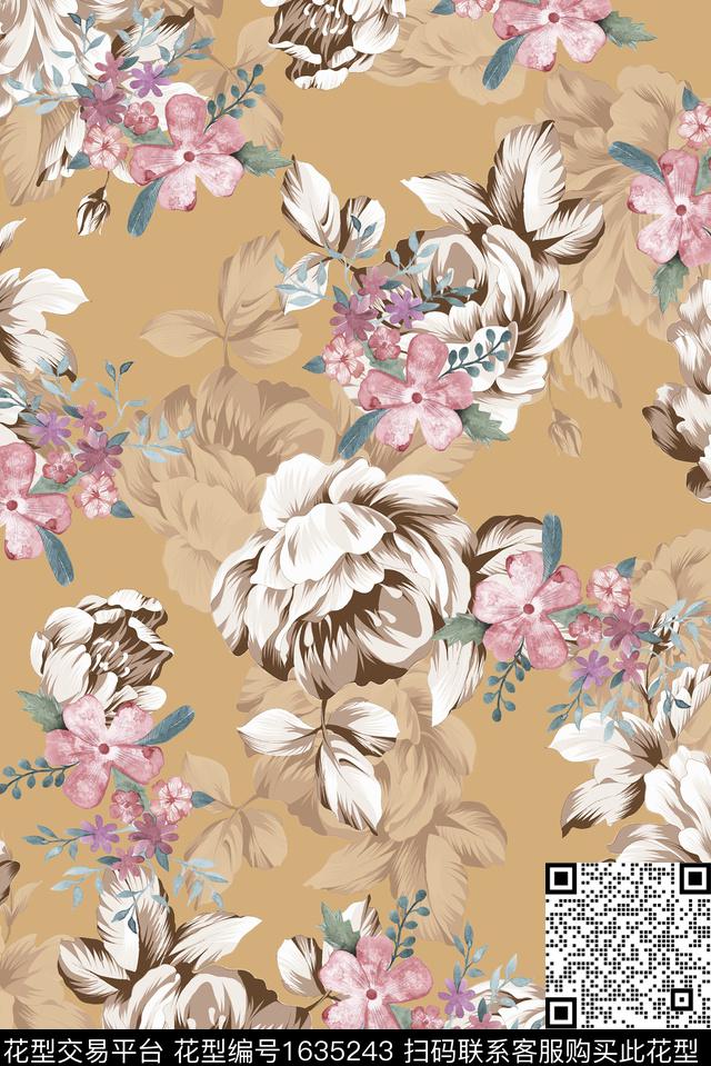 中国风玫瑰花小碎花数码印花华亿平台下载（图片编号: 1635243） - 瓦栏（Walan）