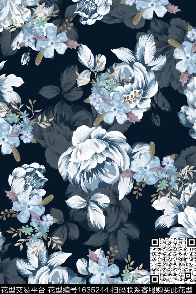 中国风玫瑰花小碎花数码印花华亿平台下载（图片编号: 1635244） - 瓦栏（Walan）