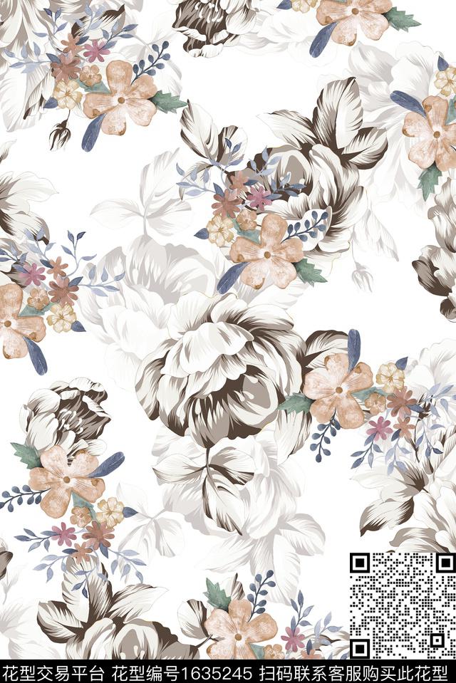 花卉大花影花数码印花华亿平台下载（图片编号: 1635245） - 瓦栏（Walan）