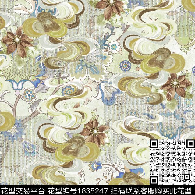 晕染肌理古典花纹民族风数码印花华亿平台下载（图片编号: 1635247） - 瓦栏（Walan）