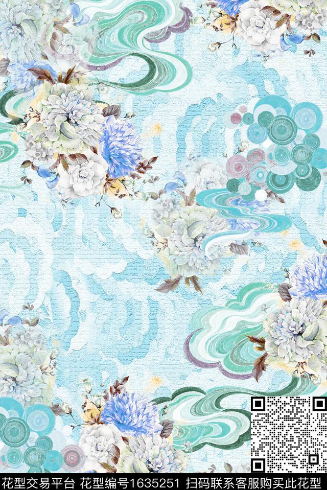 肌理水彩花卉牡丹数码印花华亿平台下载（图片编号: 1635251） - 瓦栏（Walan）