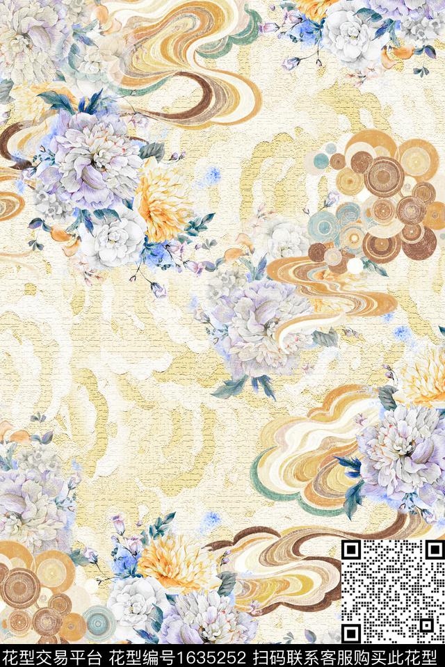 肌理水彩花卉牡丹数码印花华亿平台下载（图片编号: 1635252） - 瓦栏（Walan）