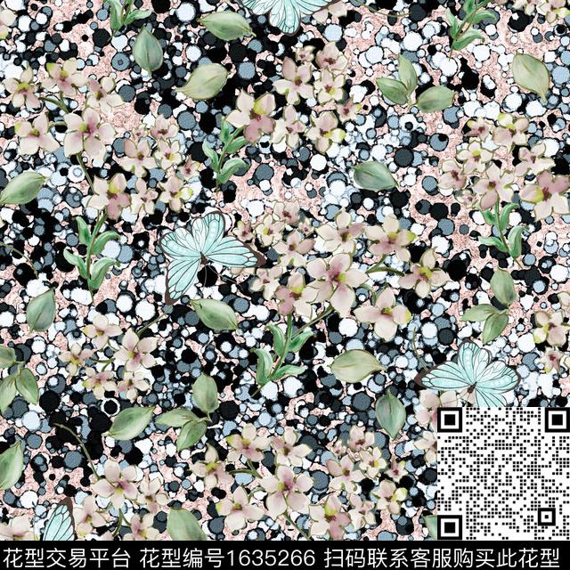 花卉小花蝴蝶数码印花华亿平台下载（图片编号: 1635266） - 瓦栏（Walan）