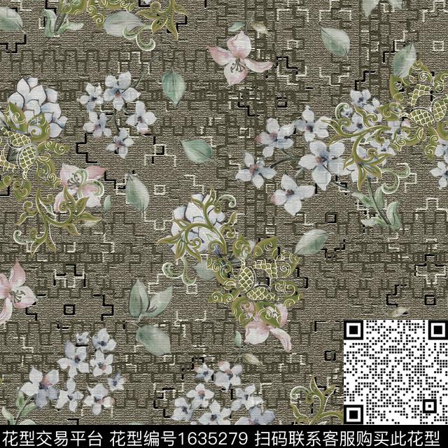 古典花纹彩色几何小碎花数码印花华亿平台下载（图片编号: 1635279） - 瓦栏（Walan）