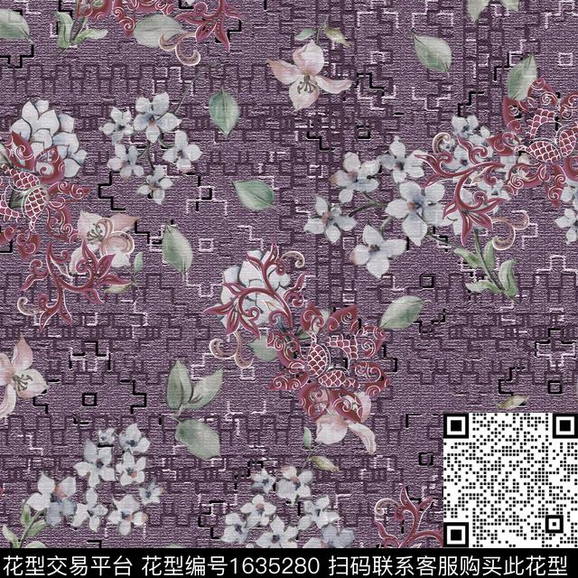 古典花纹彩色几何小碎花数码印花华亿平台下载（图片编号: 1635280） - 瓦栏（Walan）