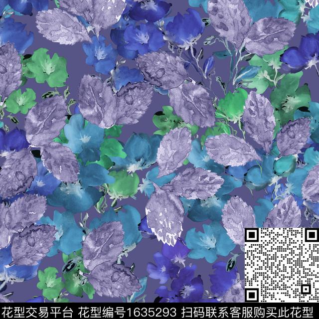 抽象花卉水彩花卉绿植树叶数码印花华亿平台下载（图片编号: 1635293） - 瓦栏（Walan）