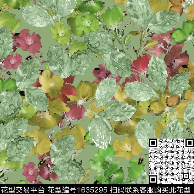花卉抽象花卉水彩花卉数码印花华亿平台下载（图片编号: 1635295） - 瓦栏（Walan）