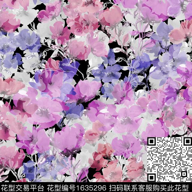 花卉抽象花卉水彩花卉数码印花华亿平台下载（图片编号: 1635296） - 瓦栏（Walan）