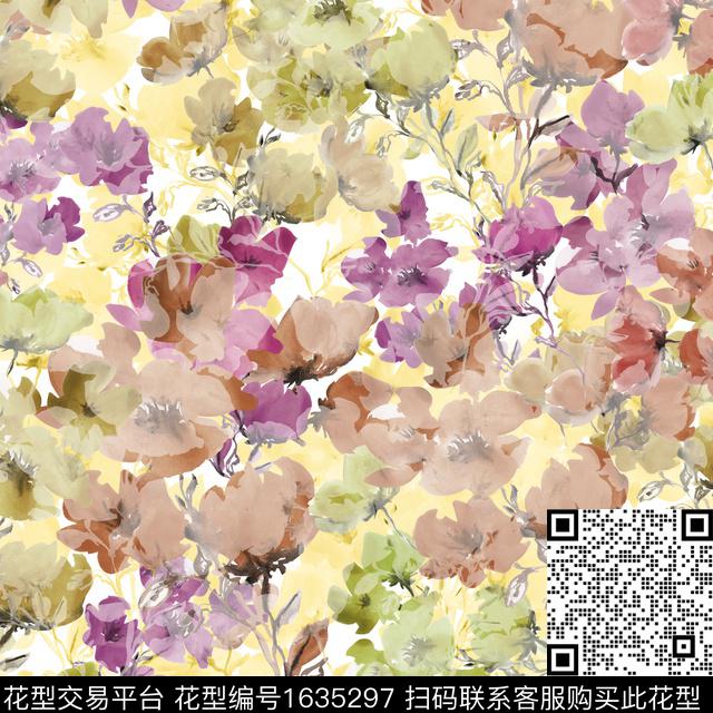 抽象花卉小碎花水彩花卉数码印花华亿平台下载（图片编号: 1635297） - 瓦栏（Walan）