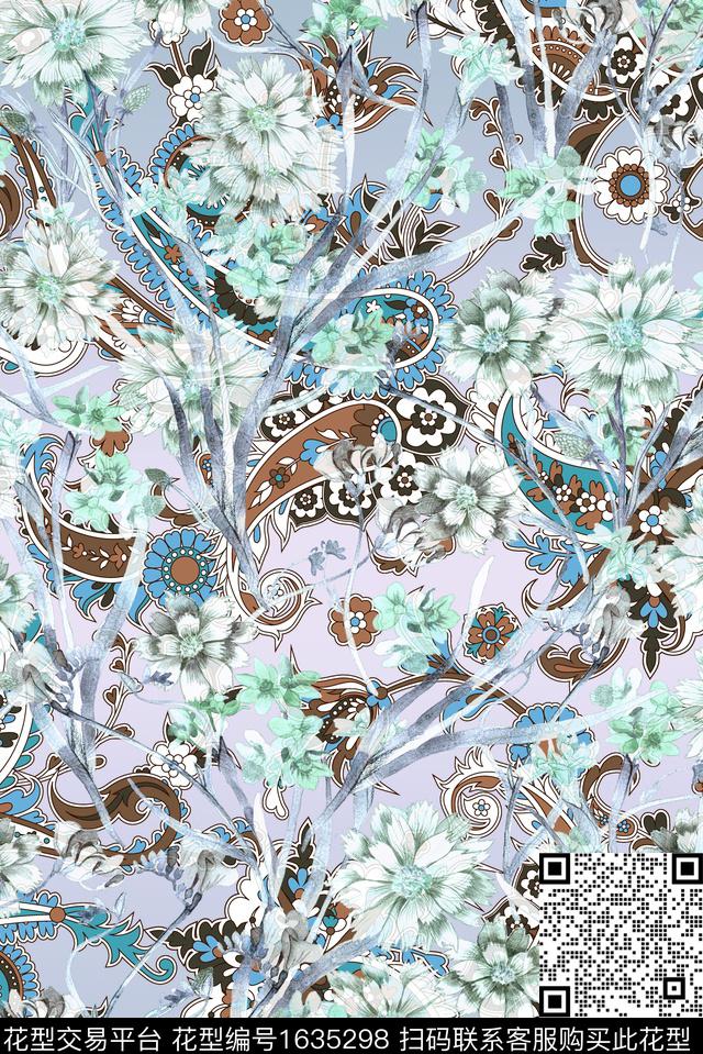 古典花纹民族风渐变数码印花华亿平台下载（图片编号: 1635298） - 瓦栏（Walan）