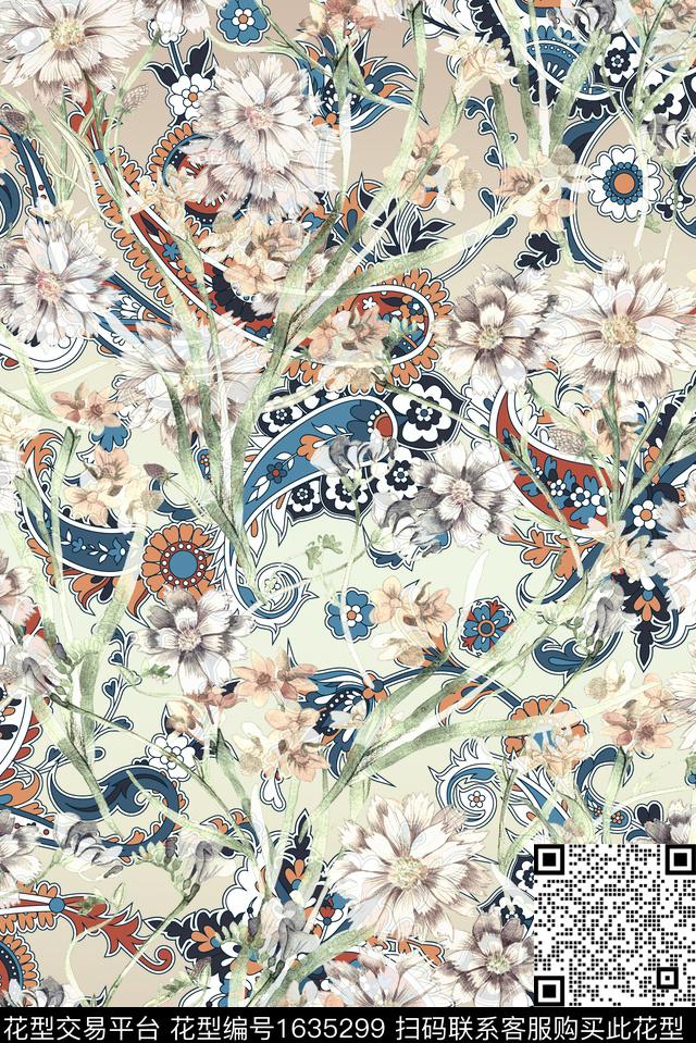 古典花纹民族风花卉数码印花华亿平台下载（图片编号: 1635299） - 瓦栏（Walan）