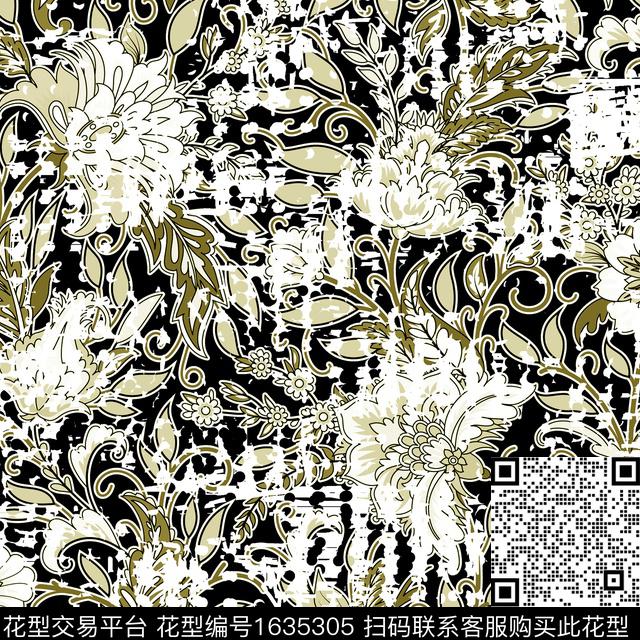 花卉民族花卉抽象数码印花华亿平台下载（图片编号: 1635305） - 瓦栏（Walan）