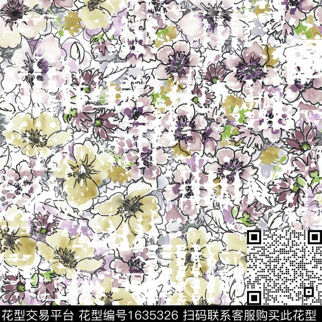 花卉水彩花卉数码印花华亿平台下载（图片编号: 1635326） - 瓦栏（Walan）