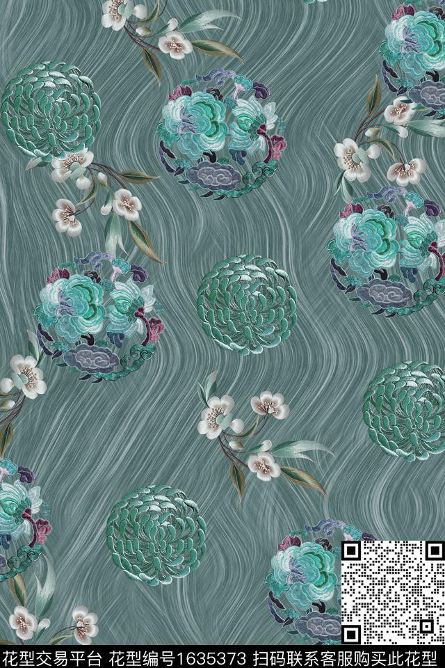 绣花华亿平台晕染肌理菊花数码印花华亿平台下载（图片编号: 1635373） - 瓦栏（Walan）