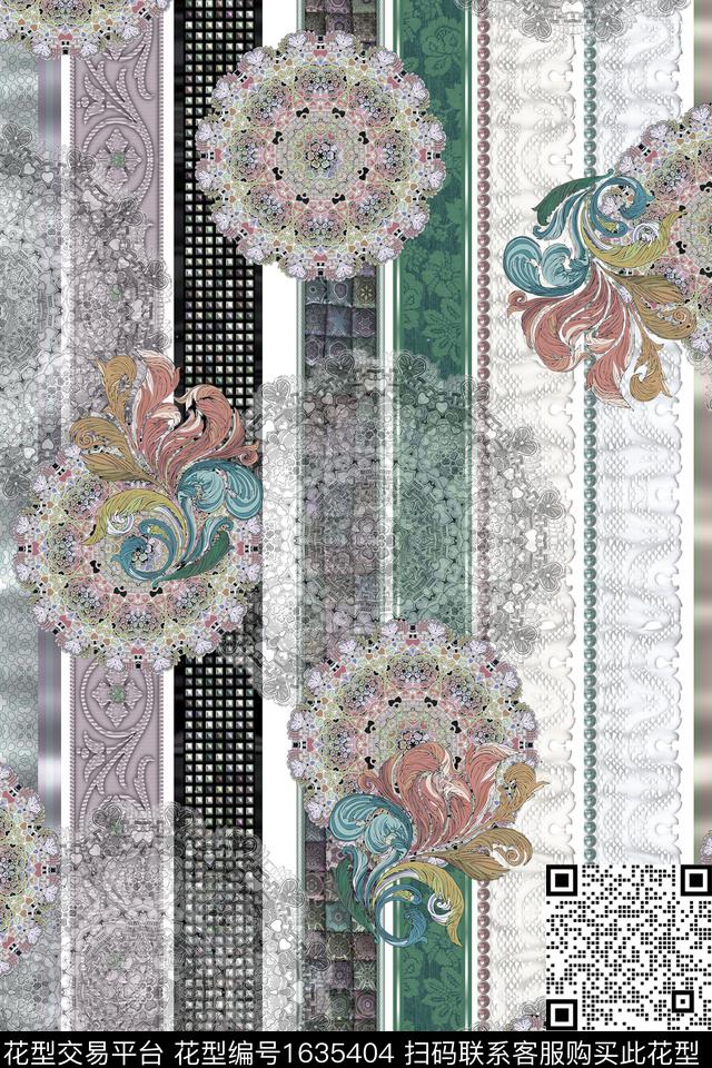 民族风条纹民族纹样数码印花华亿平台下载（图片编号: 1635404） - 瓦栏（Walan）