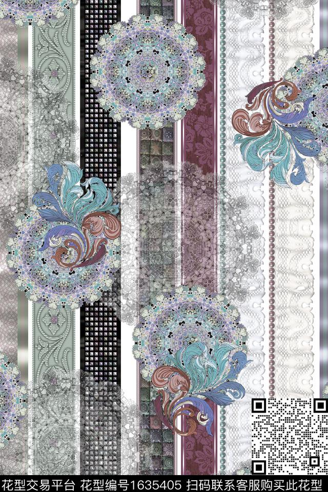 彩色几何肌理曼陀罗数码印花华亿平台下载（图片编号: 1635405） - 瓦栏（Walan）