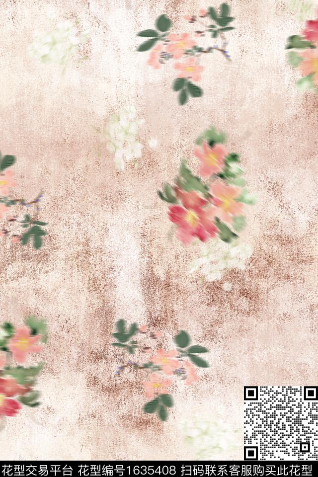 晕染肌理花卉模糊花卉数码印花华亿平台下载（图片编号: 1635408） - 瓦栏（Walan）