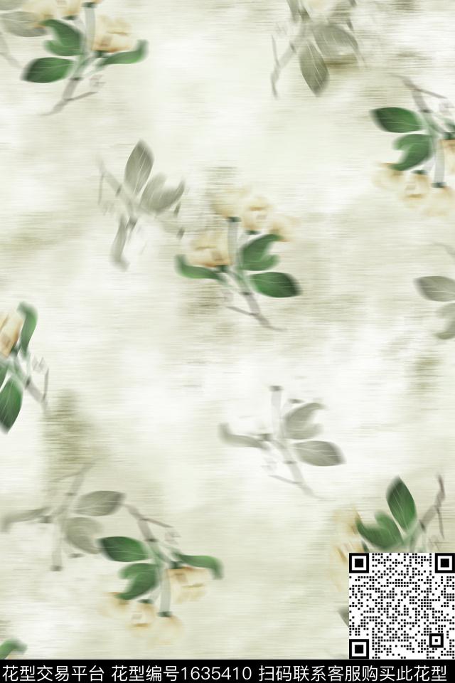 晕染肌理花卉模糊花卉数码印花华亿平台下载（图片编号: 1635410） - 瓦栏（Walan）