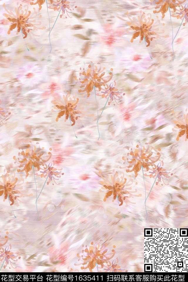 中国风小清新晕染肌理数码印花华亿平台下载（图片编号: 1635411） - 瓦栏（Walan）