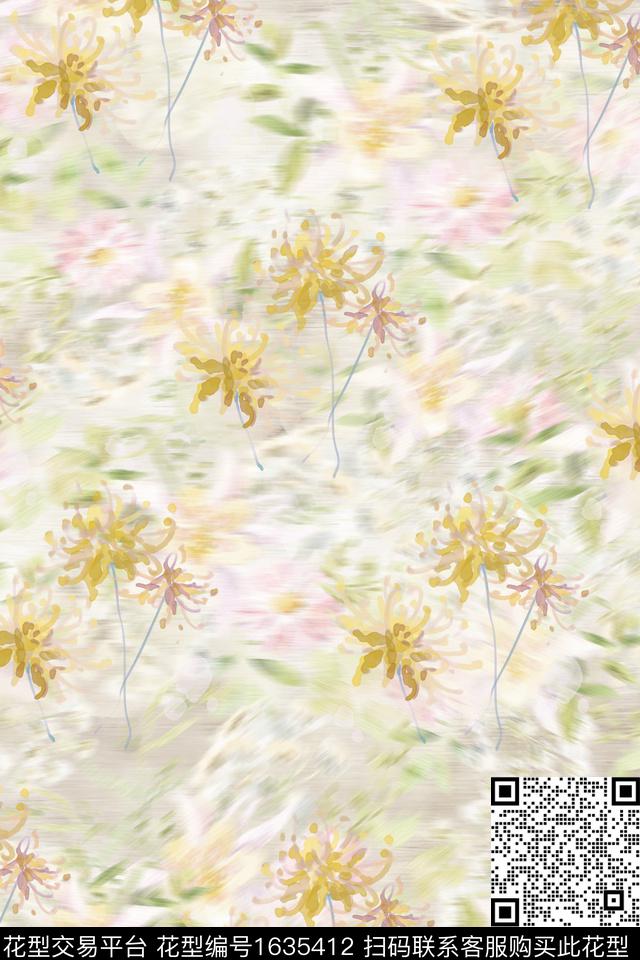 晕染肌理花卉模糊花卉数码印花华亿平台下载（图片编号: 1635412） - 瓦栏（Walan）
