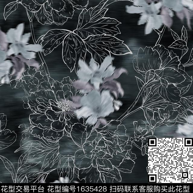 晕染肌理水彩花卉玉兰花数码印花华亿平台下载（图片编号: 1635428） - 瓦栏（Walan）