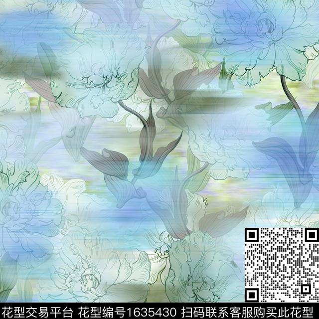 晕染肌理水彩花卉月季花数码印花华亿平台下载（图片编号: 1635430） - 瓦栏（Walan）