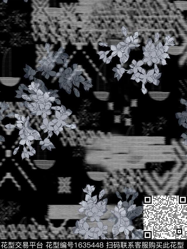 中国风晕染肌理古典花纹数码印花华亿平台下载（图片编号: 1635448） - 瓦栏（Walan）
