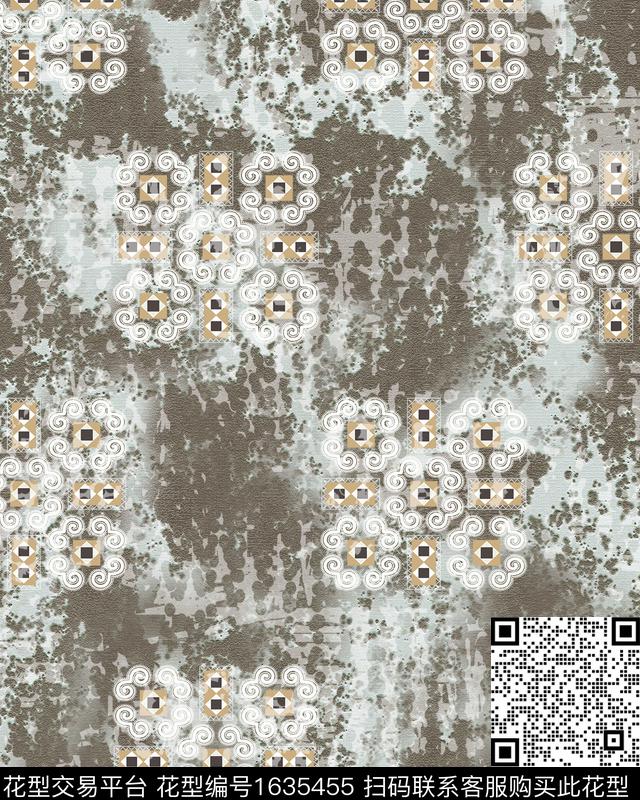 晕染肌理古典花纹彩色几何数码印花华亿平台下载（图片编号: 1635455） - 瓦栏（Walan）