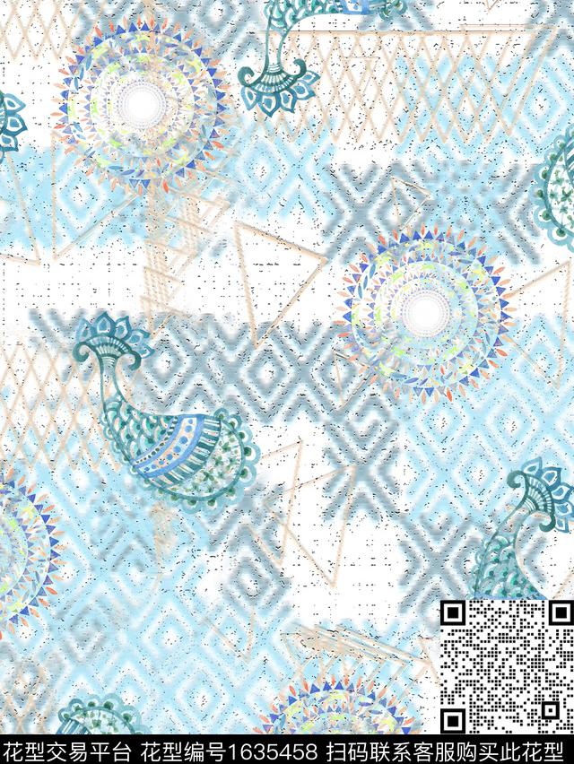 几何佩斯利火腿花数码印花华亿平台下载（图片编号: 1635458） - 瓦栏（Walan）