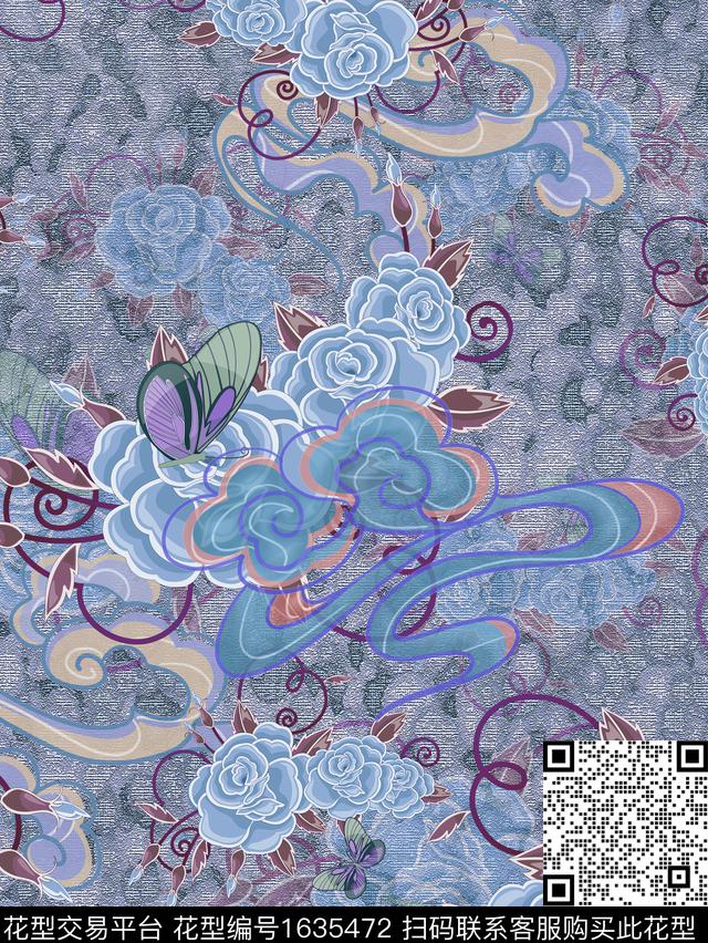 晕染肌理花卉玫瑰花数码印花华亿平台下载（图片编号: 1635472） - 瓦栏（Walan）