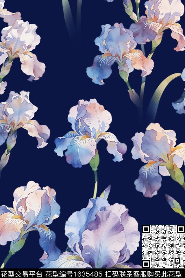 花卉水彩花卉鸢尾花数码印花华亿平台下载（图片编号: 1635485） - 瓦栏（Walan）