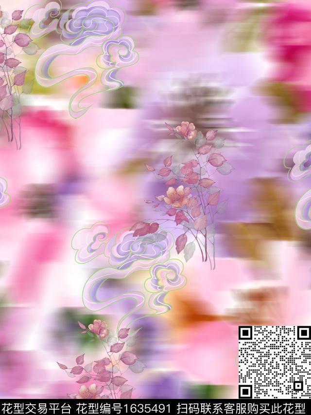 晕染肌理小碎花水彩花卉数码印花华亿平台下载（图片编号: 1635491） - 瓦栏（Walan）
