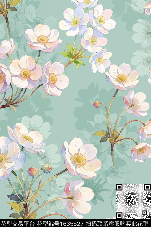 花卉水彩花卉影花数码印花华亿平台下载（图片编号: 1635527） - 瓦栏（Walan）