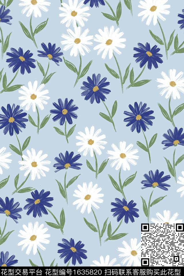 小清新花卉雏菊数码印花华亿平台下载（图片编号: 1635820） - 瓦栏（Walan）