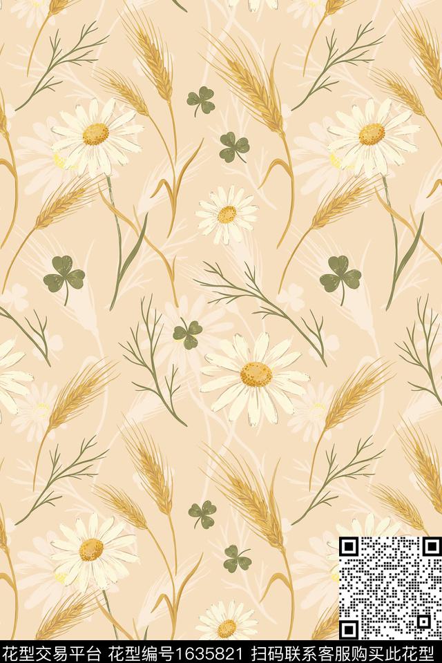 小清新花卉麦穗数码印花华亿平台下载（图片编号: 1635821） - 瓦栏（Walan）