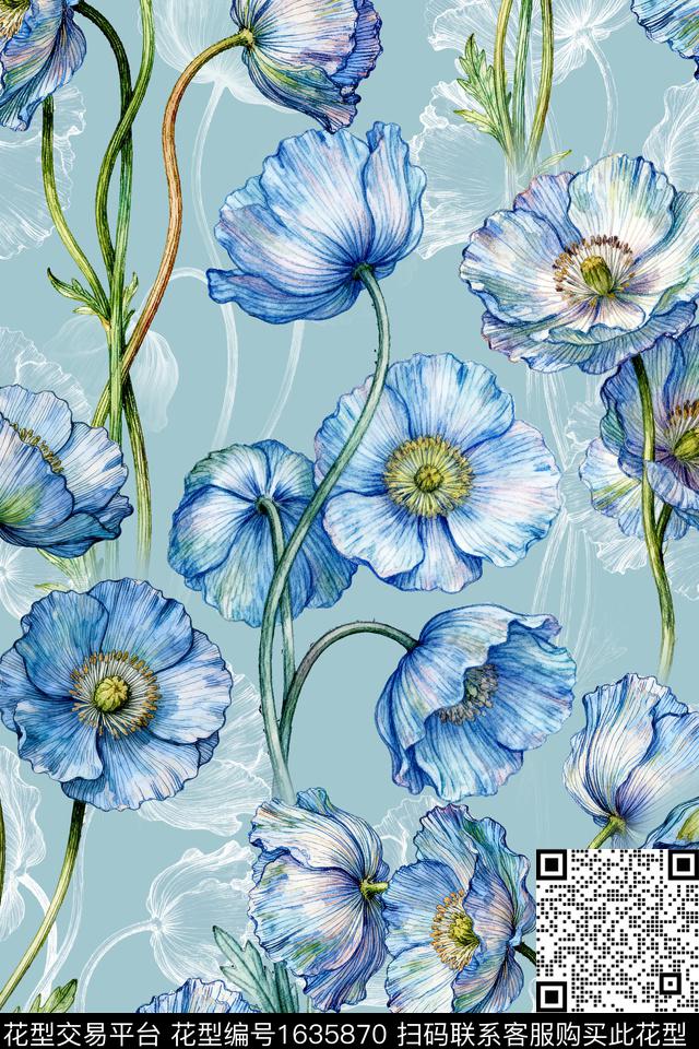 植物花卉水彩数码印花华亿平台下载（图片编号: 1635870） - 瓦栏（Walan）