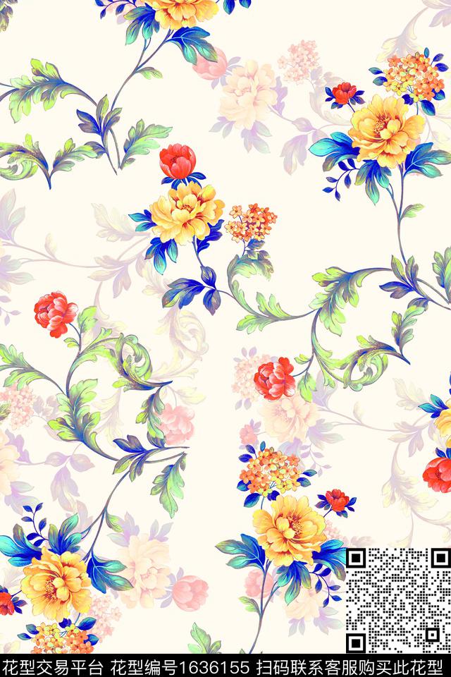 影花年轻女装花卉数码印花华亿平台下载（图片编号: 1636155） - 瓦栏（Walan）