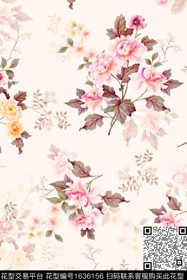 影花年轻女装花卉数码印花华亿平台下载（图片编号: 1636156） - 瓦栏（Walan）