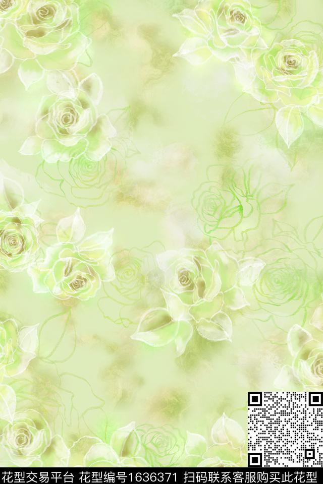 花卉抽象玫瑰花数码印花华亿平台下载（图片编号: 1636371） - 瓦栏（Walan）