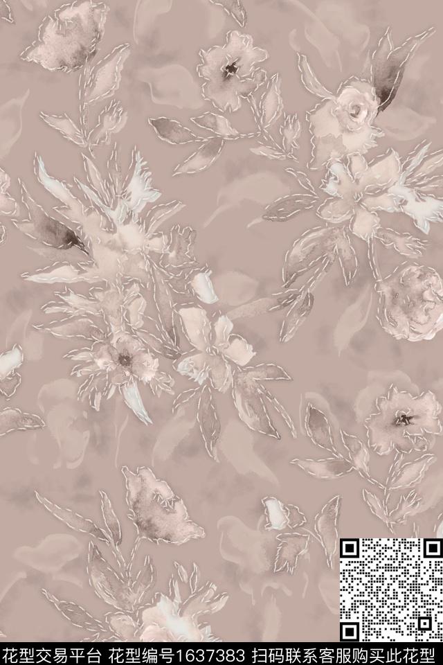 花卉水彩花卉抽象数码印花华亿平台下载（图片编号: 1637383） - 瓦栏（Walan）