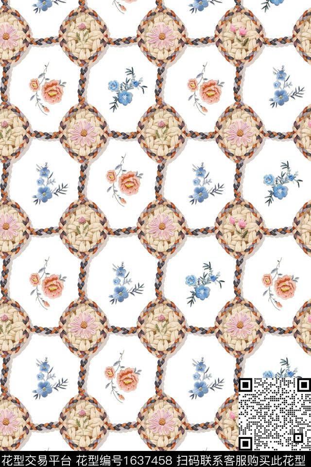 花卉格子抽象数码印花华亿平台下载（图片编号: 1637458） - 瓦栏（Walan）