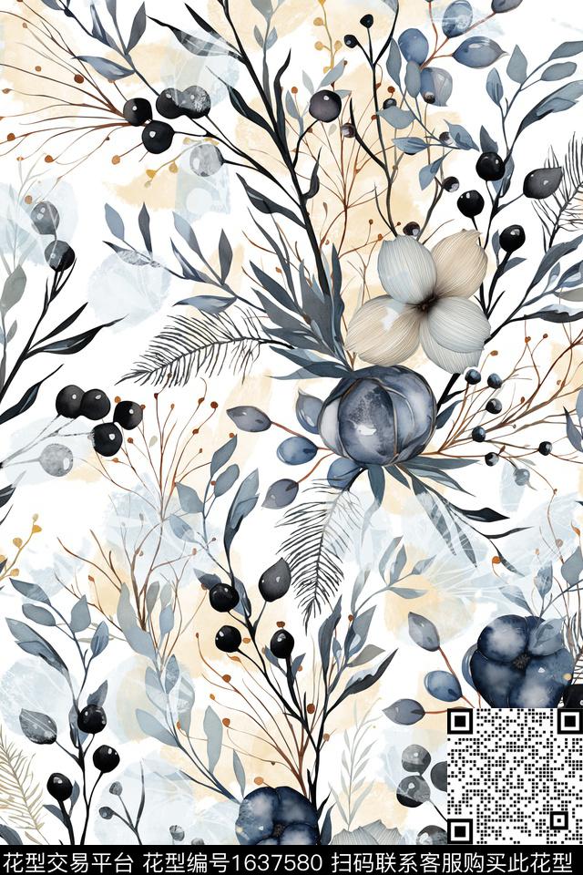 花卉抽象田园数码印花华亿平台下载（图片编号: 1637580） - 瓦栏（Walan）