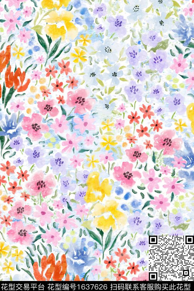 花卉抽象小碎花数码印花华亿平台下载（图片编号: 1637626） - 瓦栏（Walan）