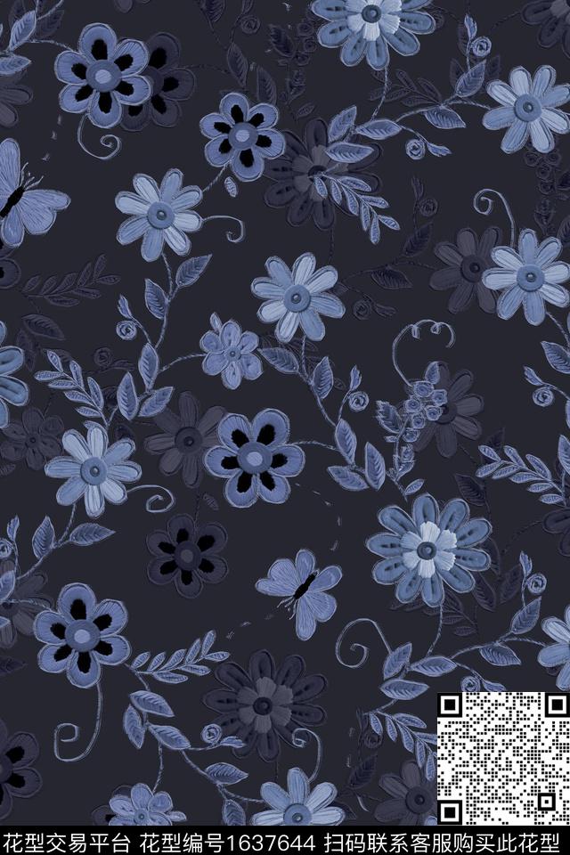 民族风花卉蝴蝶数码印花华亿平台下载（图片编号: 1637644） - 瓦栏（Walan）