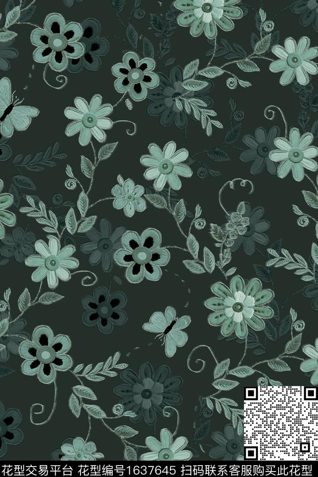 民族风花卉蝴蝶数码印花华亿平台下载（图片编号: 1637645） - 瓦栏（Walan）